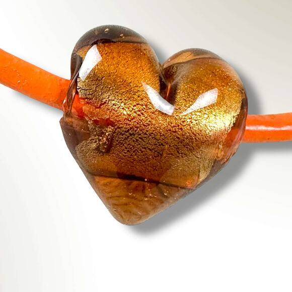 Free People Under the Sea Collar Orange NWT Choker Glass Heart Pendant Bohemian - Picture 5 of 11